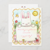 ピンクバニー誕生日招待状 招待状 (正面/裏面)