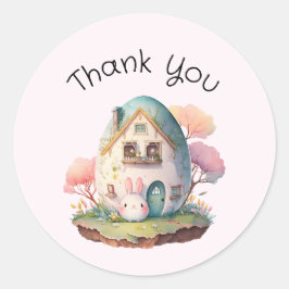 ピンクバニー&エッグシェイプのハウスかわいいありがとう ラウンドシール