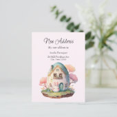 ピンクバニー&エッグシェイプハウスかわいいスタイルムービング ポストカード (スタンド正面)