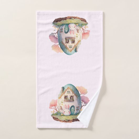 ピンクバニー&エッグシェイプハウスかわいいスタイル バスタオルセット (ハンドタオル)