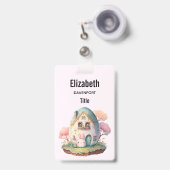 ピンクバニー&エッグシェイプハウスかわいいスタイル バッジ (Front with Retractable)