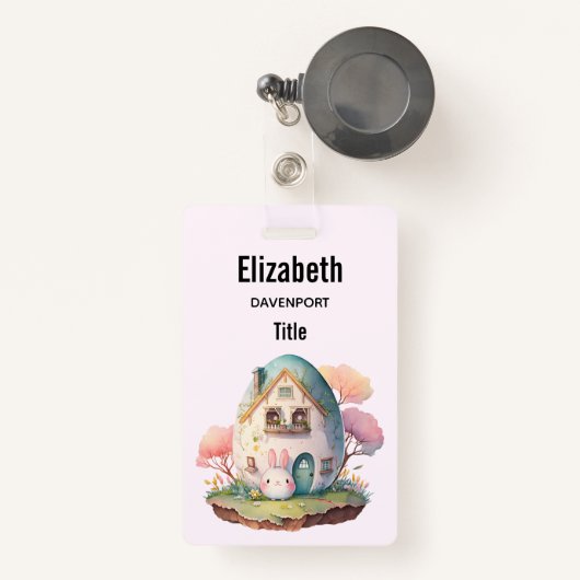 ピンクバニー&エッグシェイプハウスかわいいスタイル バッジ (正面リトラクタブル付き)