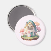ピンクバニー&エッグシェイプハウスかわいいスタイル マグネット (正面/裏面)