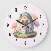 ピンクバニー&エッグシェイプハウスかわいいスタイル ラージ壁時計 (正面)