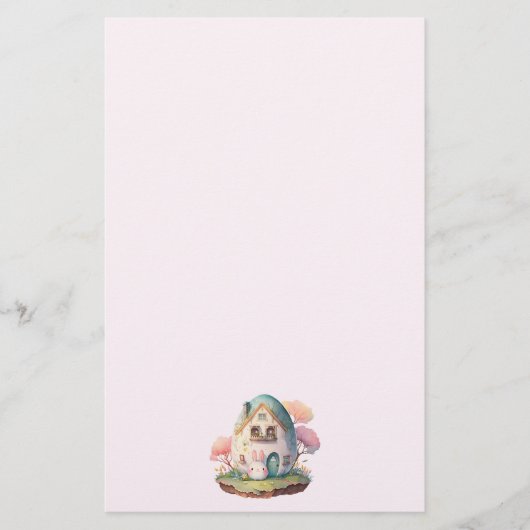 ピンクバニー&エッグシェイプハウスかわいいスタイル 便箋 (正面)