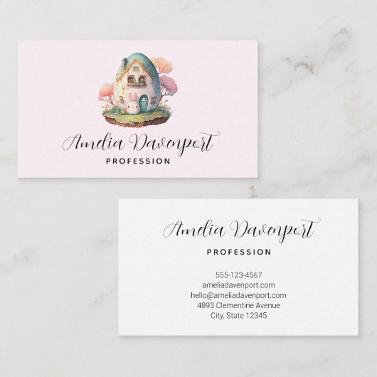 ピンクバニー&エッグシェイプハウスかわいいスタイル 名刺 (正面/裏面)