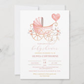 ピンクバニー |クレードルガールベビーシャワーパーティー 招待状 (正面)