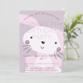 ピンクバニー&パープル水玉模様ガールズバースデーパーティー 招待状 (スタンド正面)