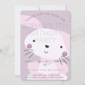ピンクバニー&パープル水玉模様ガールズバースデーパーティー 招待状 (正面)