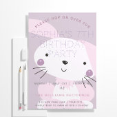 ピンクバニー&パープル水玉模様ガールズバースデーパーティー 招待状