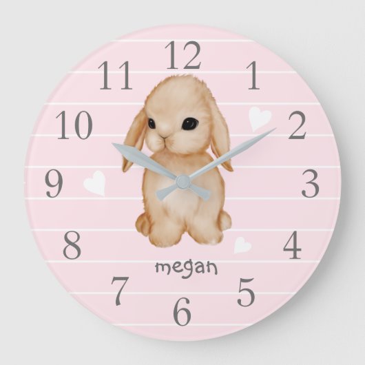 ピンクバパーソナライズされたニー子供部屋ウォールクロック ラージ壁時計 (正面)