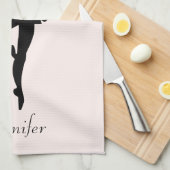 ピンクバパーソナライズされたレリーナダンスシルエット キッチンタオル (四つ折り)