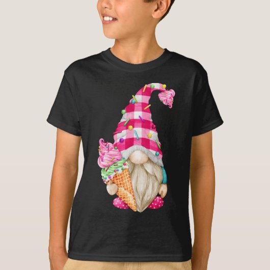 ピンクバフの女性用かわいいアイスクリーム好き格言 Tシャツ (正面)