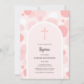 ピンクバブルとアーチガールバプテスマ《キリスト教》洗礼式や命名式 招待状 (正面)