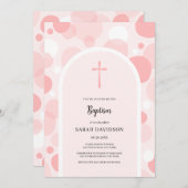 ピンクバブルとアーチガールバプテスマ《キリスト教》洗礼式や命名式 招待状 (正面/裏面)