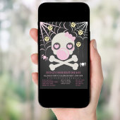 ピンクバブルガムスケリーハロウィーンスケルトンパーティー 招待状