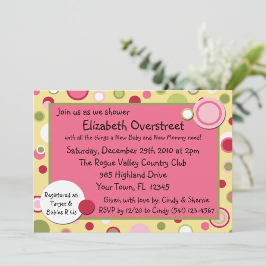 ピンクバブルガムユムベビーシャワーパーティの招待状 招待状 (スタンド正面)