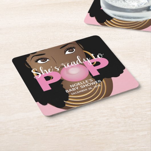 ピンクバブルガム |準備ができていポップ・アートのる スクエアペーパーコースター (アングル)