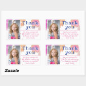 ピンクバブルガーリー写真誕生日ありがとう 長方形シール (シート)