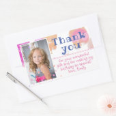 ピンクバブルガーリー写真誕生日ありがとう 長方形シール (封筒)
