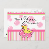 ピンクバブルダッキー（アヒルちゃん）サンキューカード ポストカード (正面/裏面)