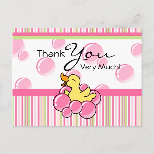 ピンクバブルダッキー（アヒルちゃん）サンキューカード ポストカード (正面)