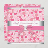 ピンクバブルピンク甘い16誕生日パーティー 招待状 (正面/裏面)