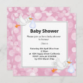 ピンクバブル人魚コウノトリ赤ちゃんシャワーのお知らせ 招待状 (正面/裏面)