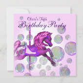 ピンクバブル回転木馬ポニーガールズバースデーパーティー 招待状 (正面)