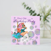 ピンクバブル回転木馬ポニーガールズバースデーパーティー 招待状 (スタンド正面)