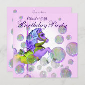 ピンクバブル回転木馬ポニーガールズバースデーパーティー 招待状 (正面/裏面)