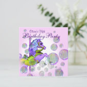 ピンクバブル回転木馬ポニーガールズバースデーパーティー 招待状 (スタンド正面)