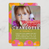 ピンクバブル水玉模様フォトボーイバースデーパーティー 招待状 (正面/裏面)