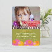 ピンクバブル水玉模様フォトボーイバースデーパーティー 招待状 (スタンド正面)