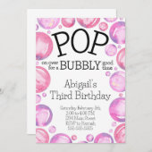 ピンクバブル誕生日パーティーへの招待 招待状 (正面/裏面)
