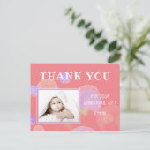 ピンクバブル誕生日写真ありがとうはがき インビテーションポストカード (スタンド正面)