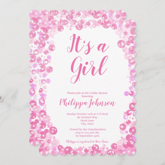 ピンクバブル赤ちゃんシャワー招待状 招待状 (正面/裏面)