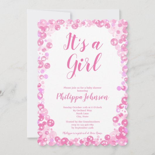 ピンクバブル赤ちゃんシャワー招待状 招待状 (正面)