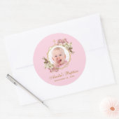 ピンクバプティスガール写真金ゴールドクロスランフローラ ラウンドシール (封筒)