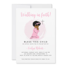 ピンクバプテスマ招待状祈-'ブラックベビーガール