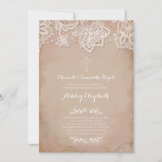 ピンクバプテスマ招待状、ベビーガール 招待状 (正面)