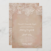 ピンクバプテスマ招待状、ベビーガール 招待状 (正面/裏面)