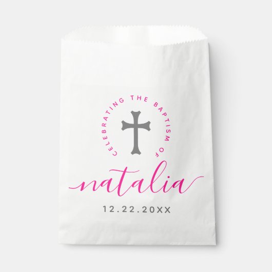ピンクバプテスマ《キリスト教》洗礼式や命名式命名十字架 フェイバーバッグ (正面)