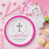 ピンクバプテスマ《キリスト教》洗礼式や命名式命名十字架 ペーパープレート (パーティー)