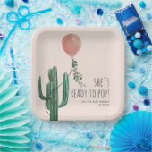 ピンクバポップ・アートのルーンサボテン女の子ベビーシャワー準備 ペーパープレート (パーティー)