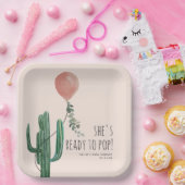 ピンクバポップ・アートのルーンサボテン女の子ベビーシャワー準備 ペーパープレート (パーティー)