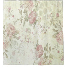 ピンクバラのグリーン花柄シャビーシック コテージコア