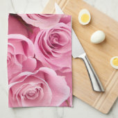 ピンクバラのコラージュ キッチンタオル (四つ折り)