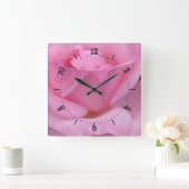 ピンクバラの花四角時計 スクエア壁時計 (ホーム)
