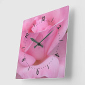 ピンクバラの花四角時計 スクエア壁時計 (傾斜)